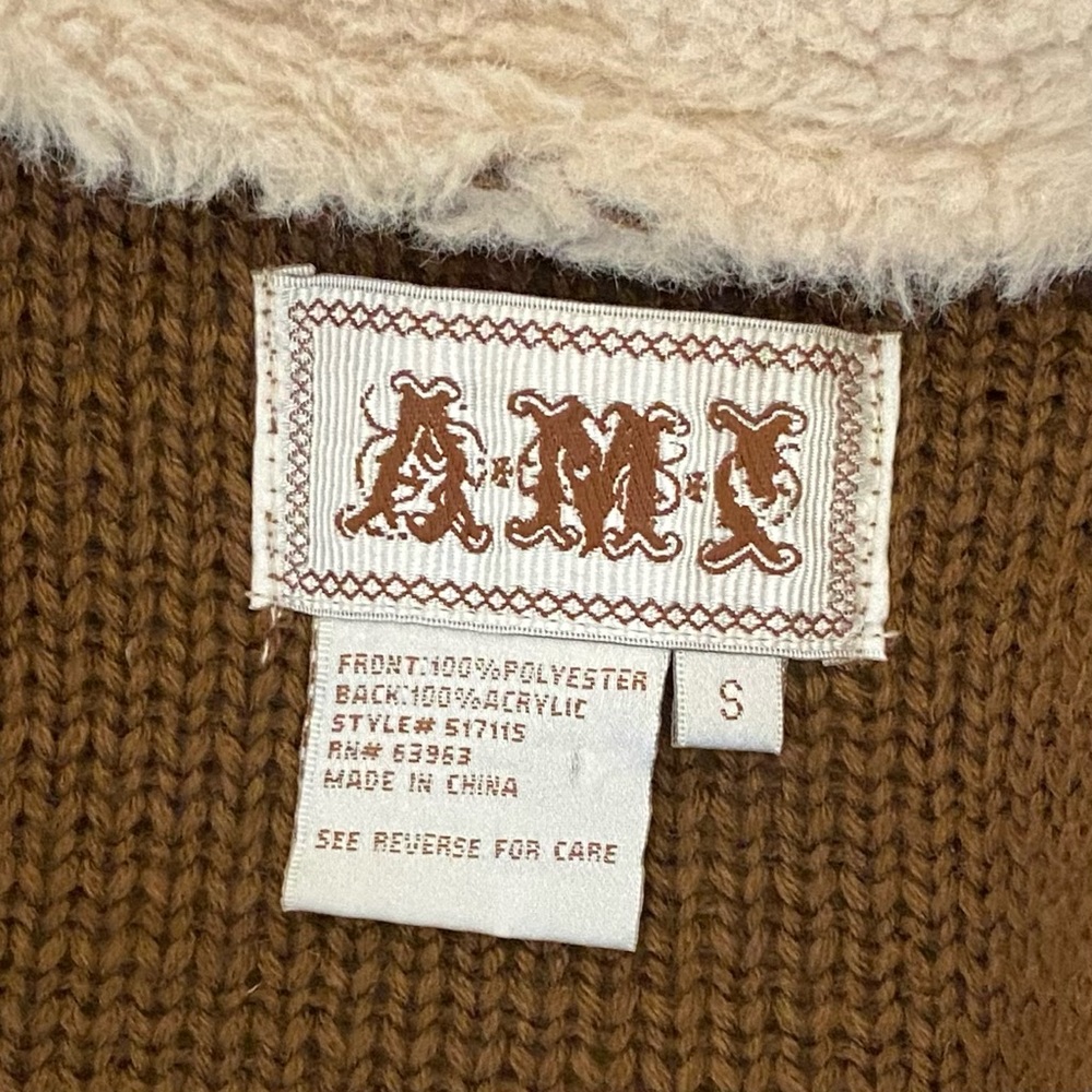 Chocolate Suede Sweater Cardigan Jacket Vegan Shearling Open - Picture 6 of 16